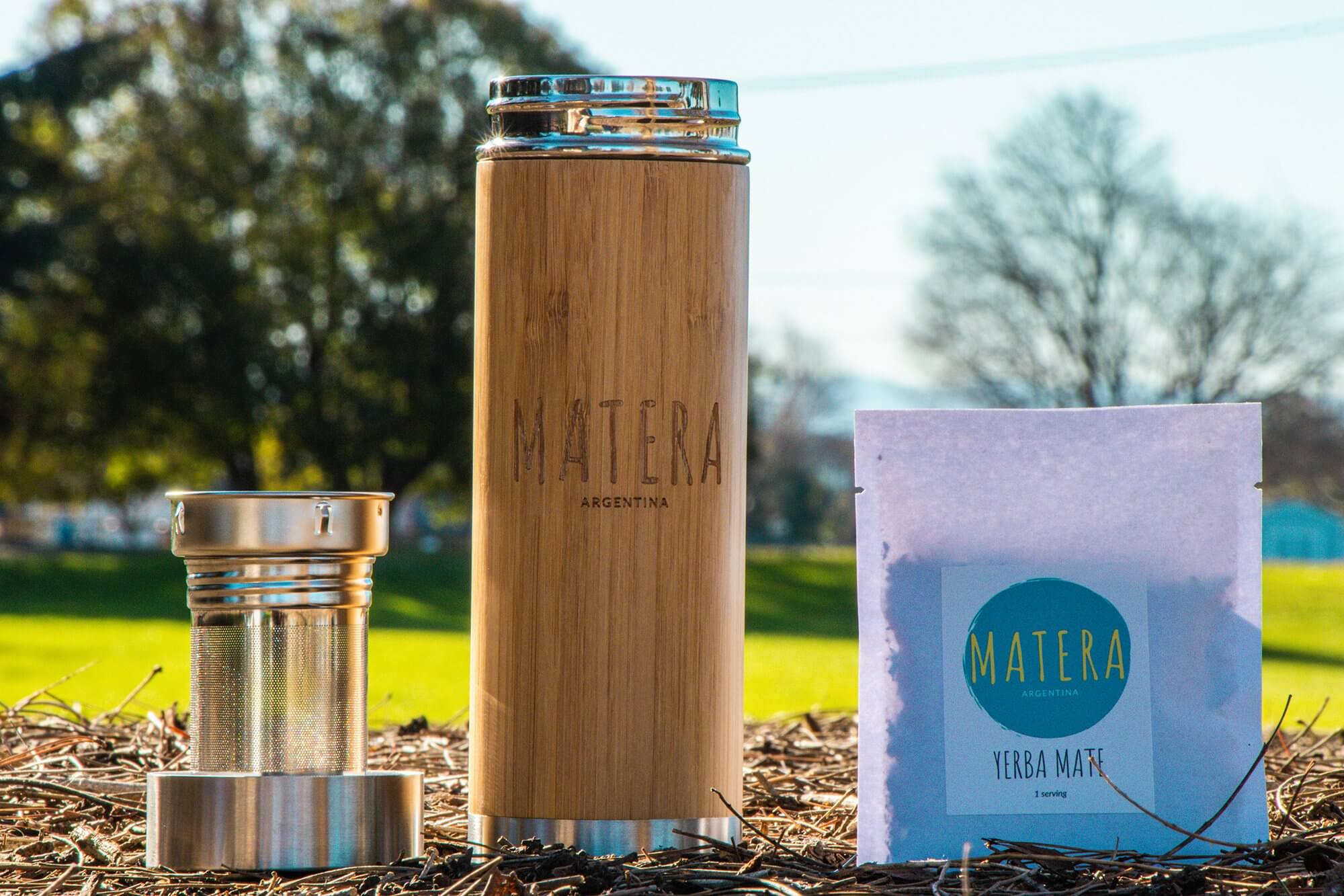 Matherma and infuser for the bottle and single serving packets of yerba mate for sale